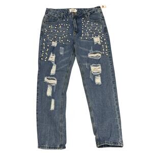 Midnight Muse 30 blue jeans destroyed pearl detailed denim euc like new